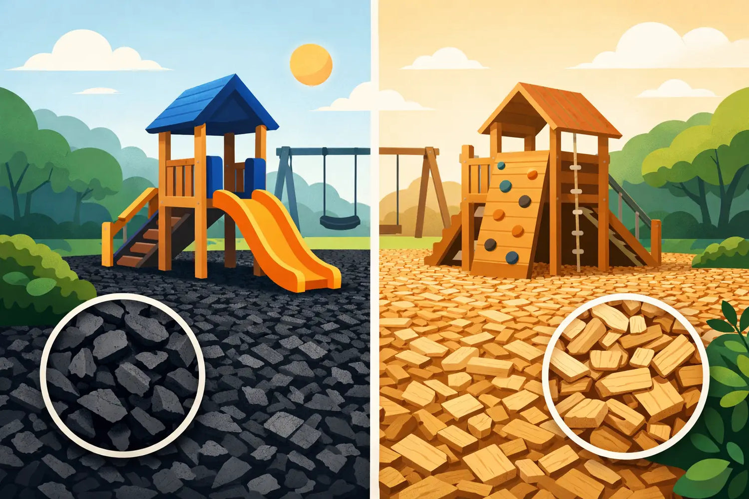 Rubber Mulch vs Wood Chips for Play Areas