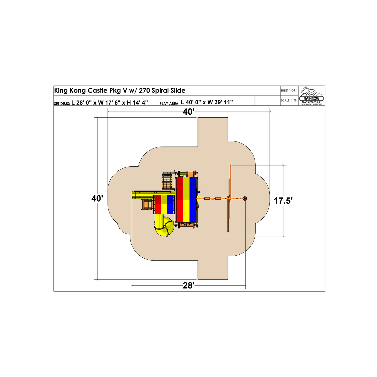 King Kong Castle Base Pkg V with 270° Spiral Slide (25E) - Rainbow Play of NC