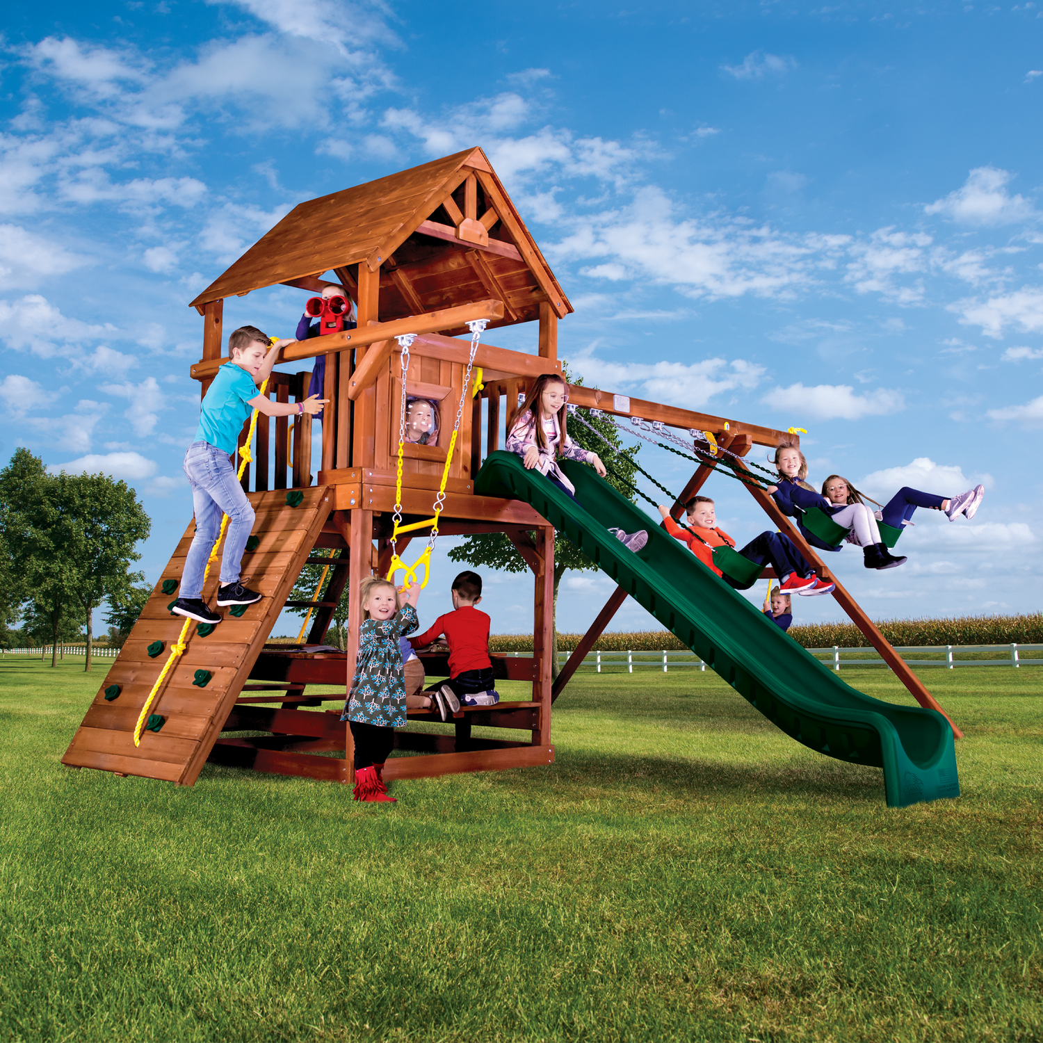 Circus Clubhouse Pkg II Loaded with Wooden Roof (29D) - Rainbow Play of NC