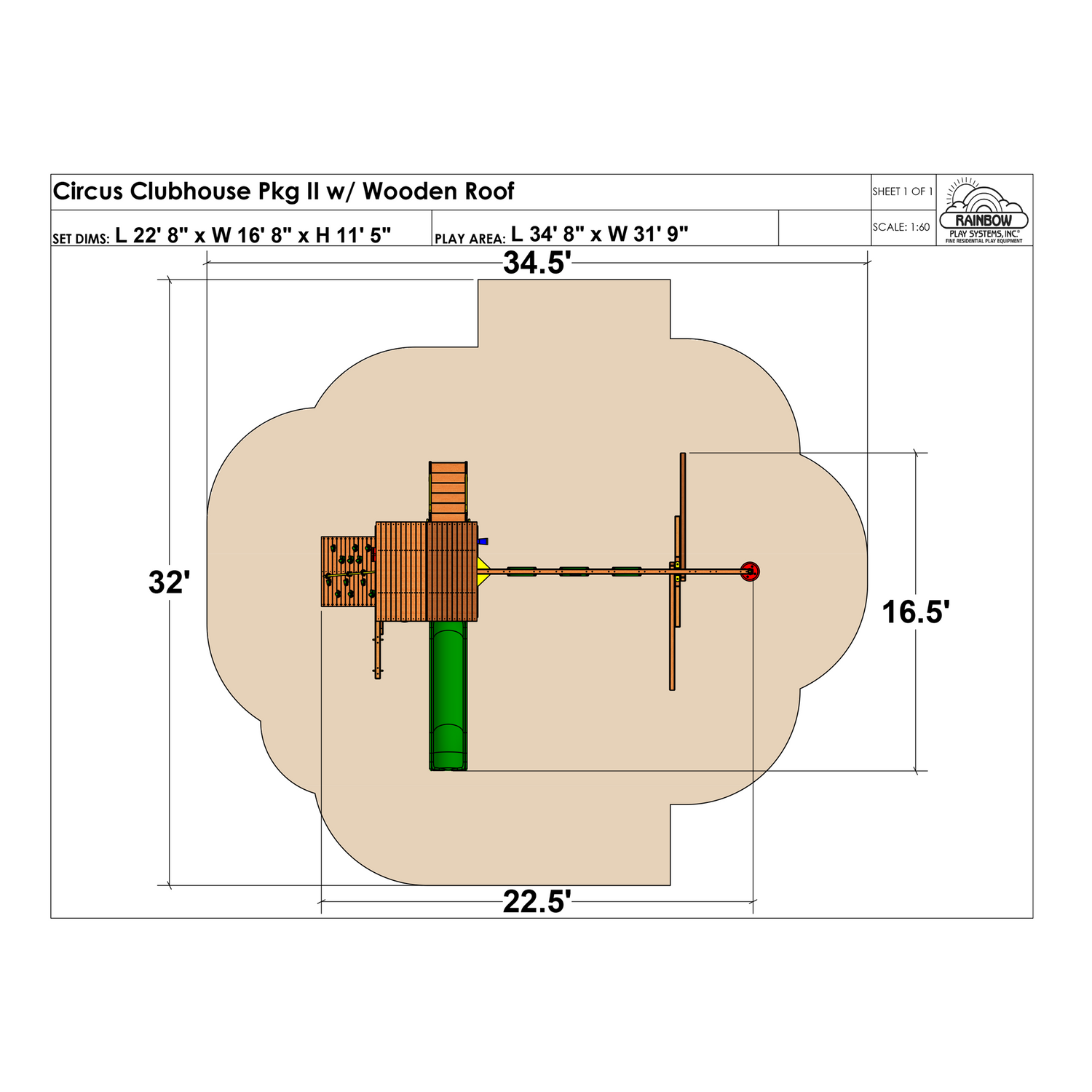 Circus Clubhouse Pkg II Loaded with Wooden Roof (29D) - Rainbow Play of NC