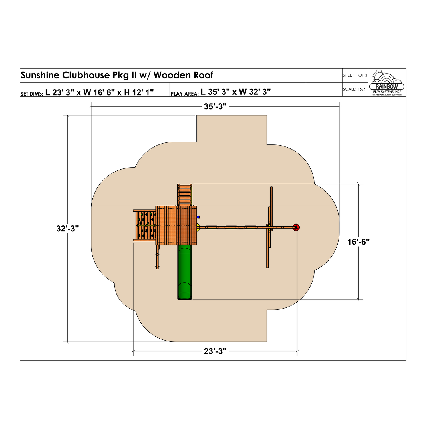 Sunshine Clubhouse Pkg II with Wooden Roof (33D) - Rainbow Play of NC
