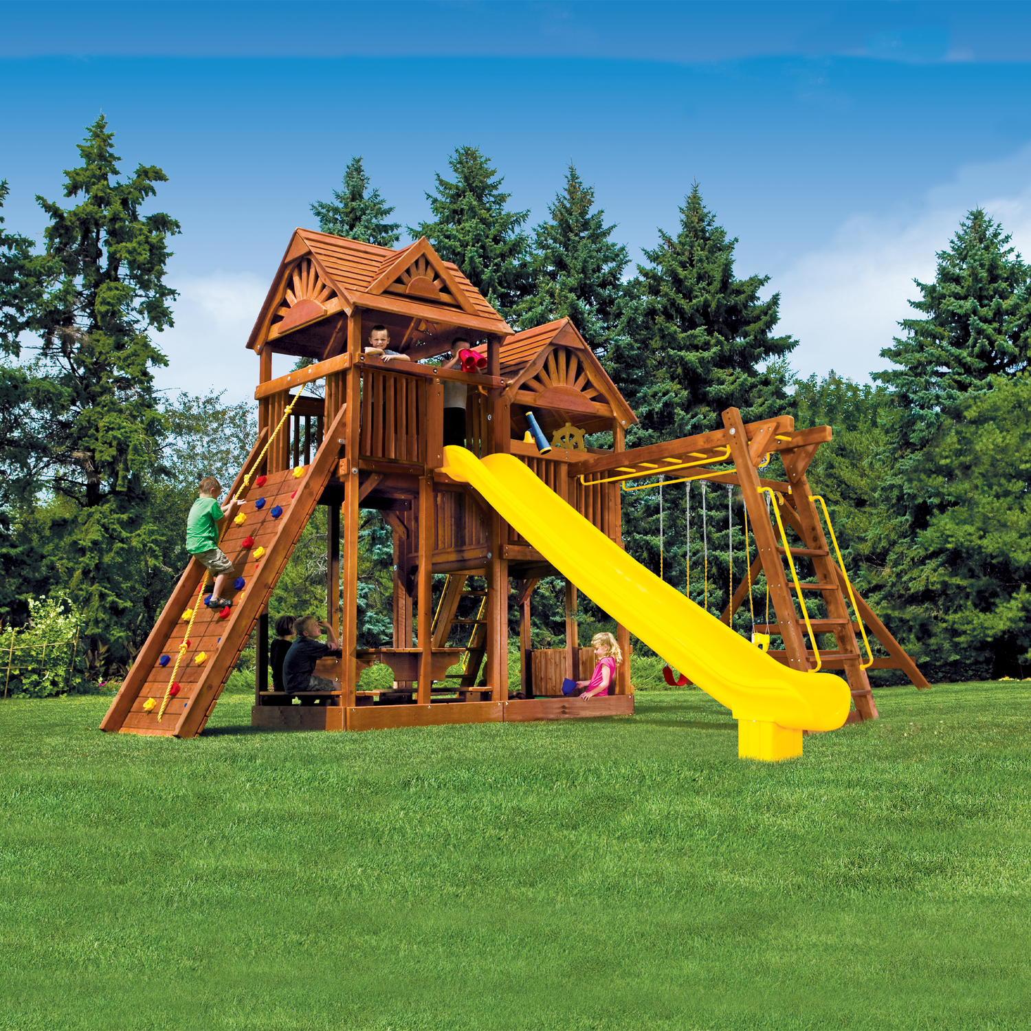 King Kong Clubhouse Pkg III with Wooden Roofs (47H) - Rainbow Play of NC