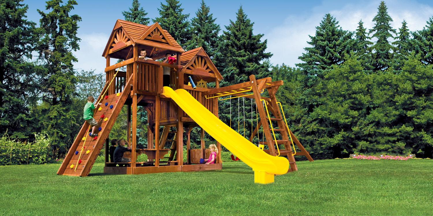 King Kong Clubhouse Pkg III with Wooden Roofs (47H) - Rainbow Play of NC