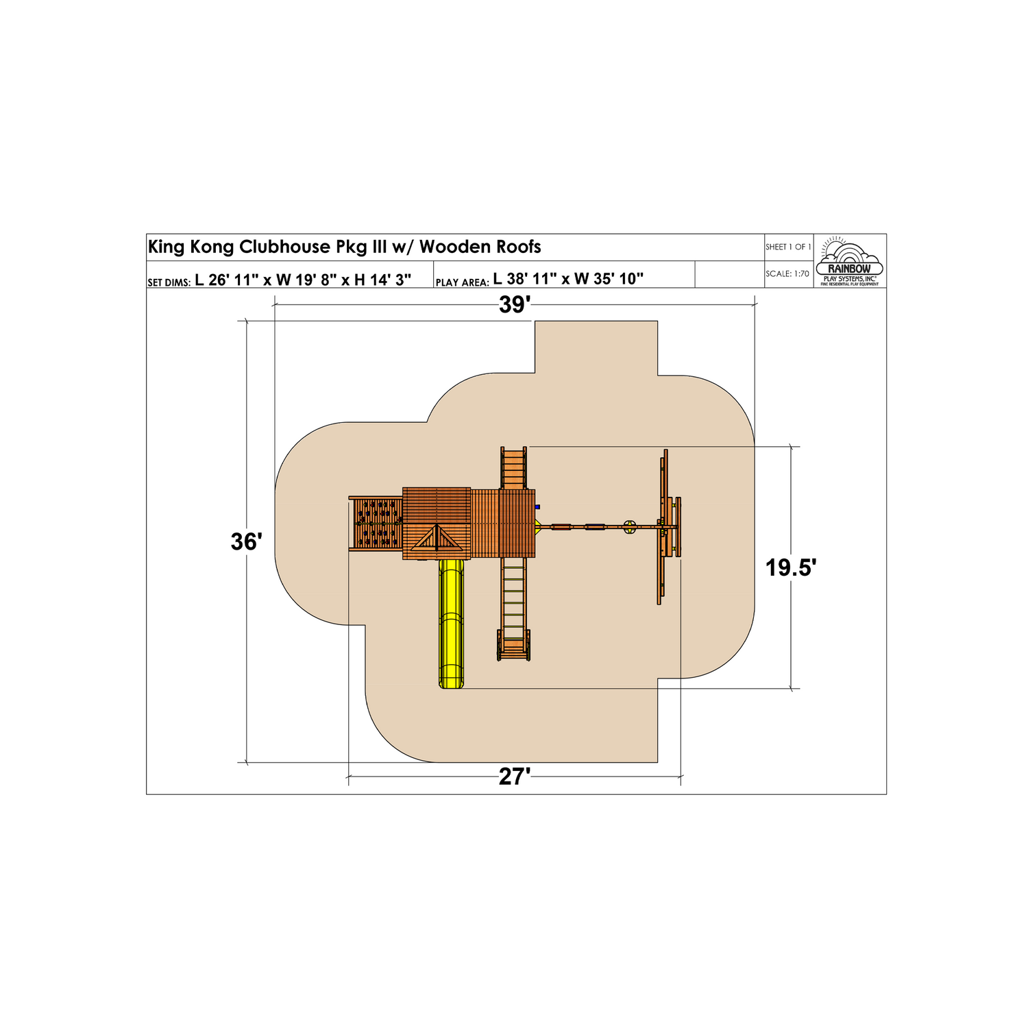 King Kong Clubhouse Pkg III with Wooden Roofs (47H) - Rainbow Play of NC