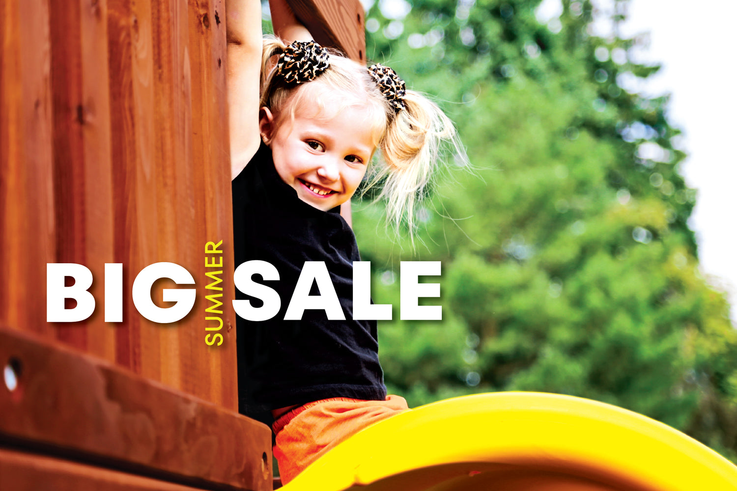 Girl On Rainbow Clubhouse going down slide with our Big Summer Sale Banner Desktop Banner