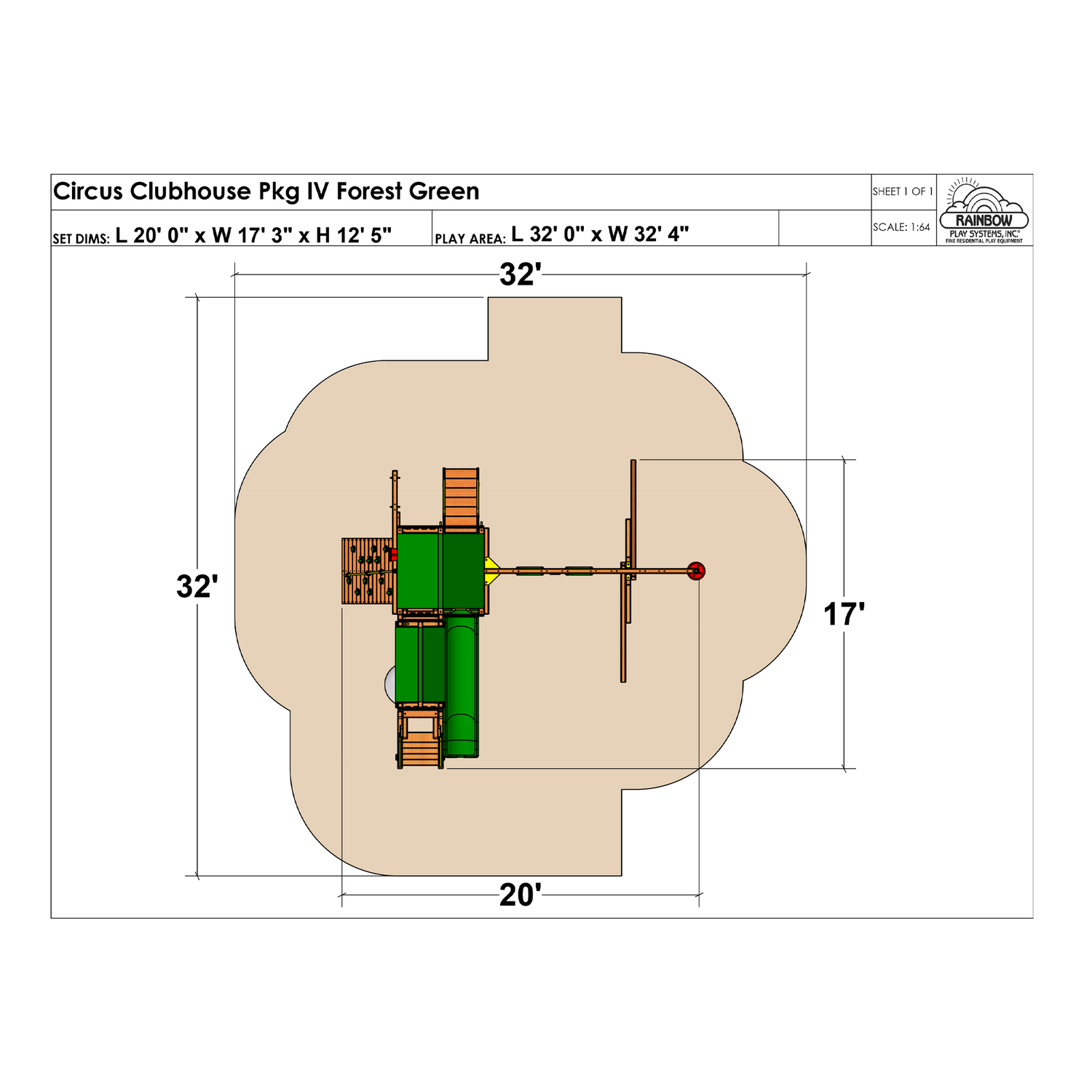 Circus Clubhouse Pkg IV Forest Green (31H) Playset - Rainbow Play of NC