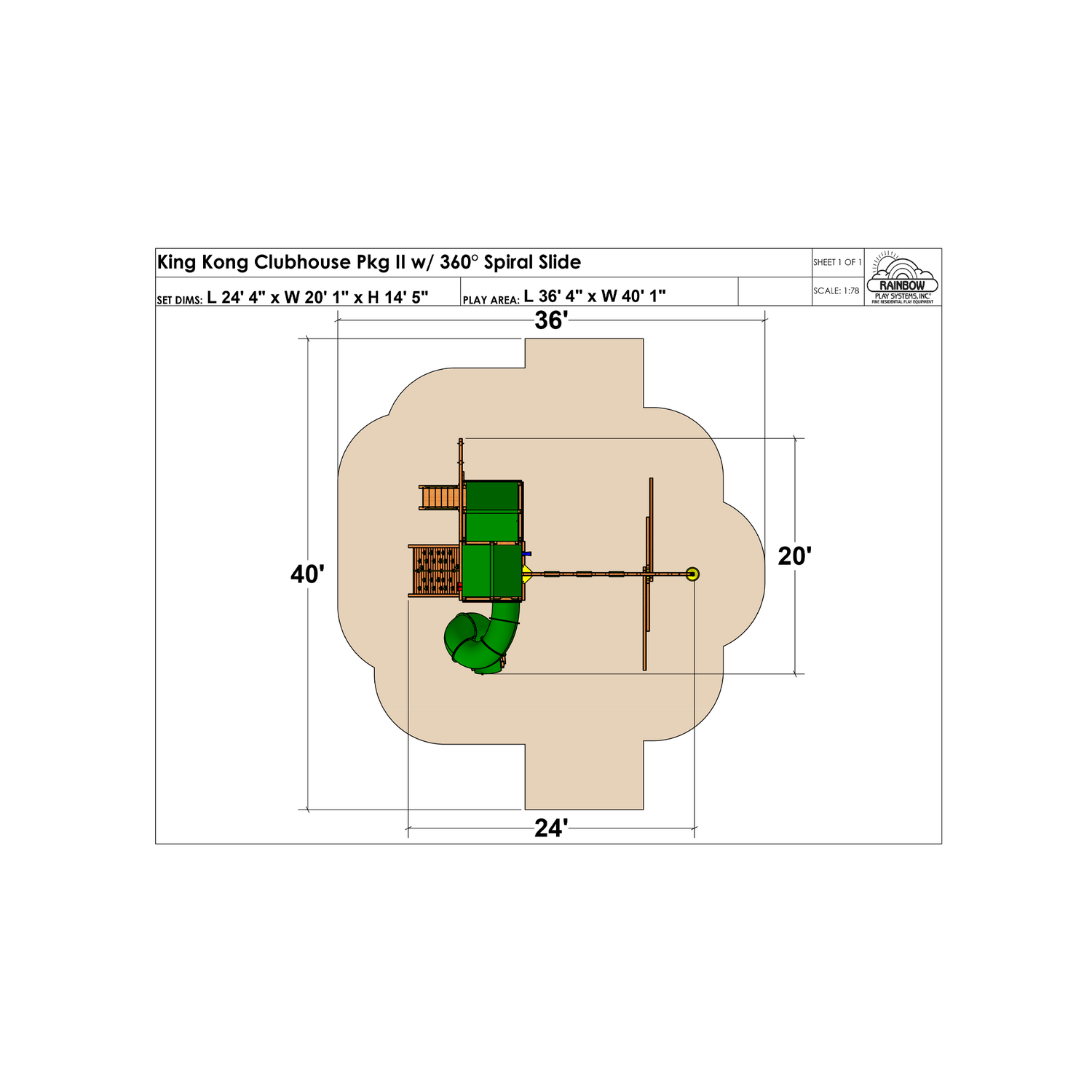 King Kong Clubhouse Pkg II with 360˚Spiral Slide (45B) - Rainbow Play of NC